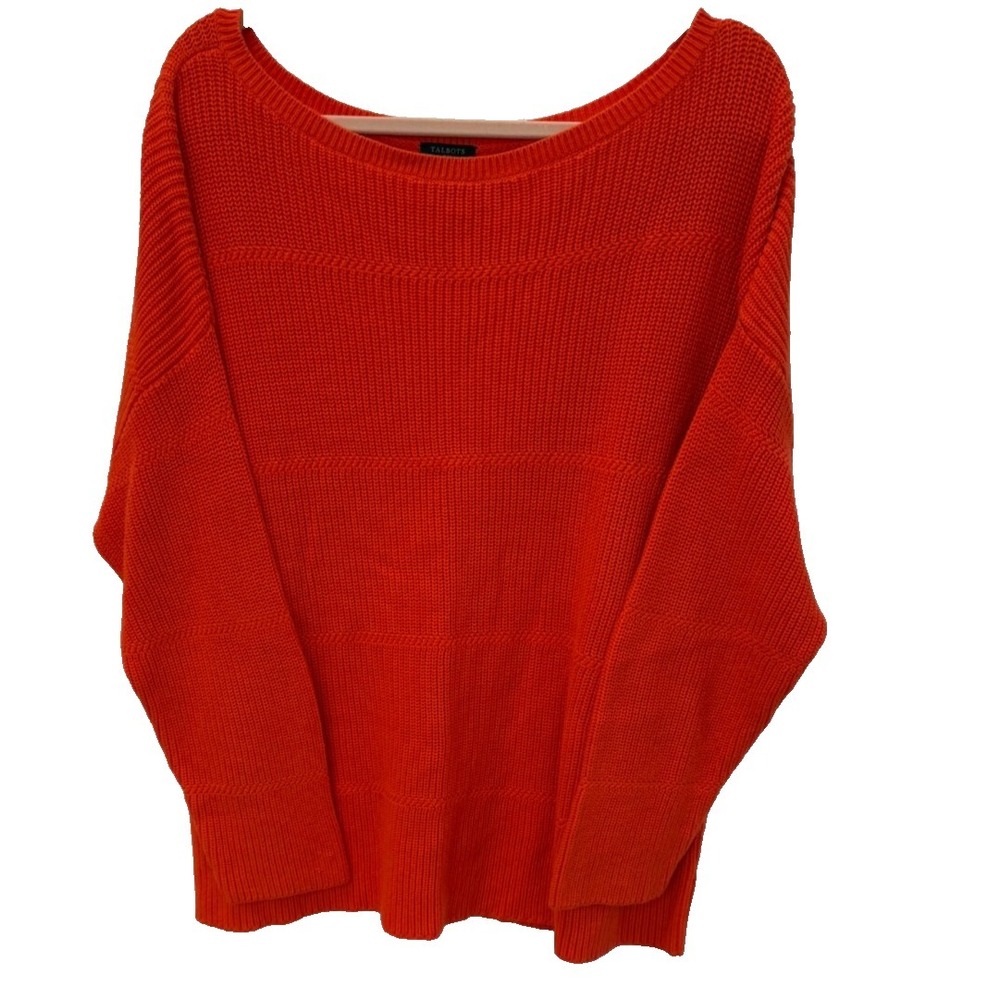 Talbots Plus Size 2X 100% Pima Cotton Orange Ribbed Boat Neck 3/4 Sleeve Sweater